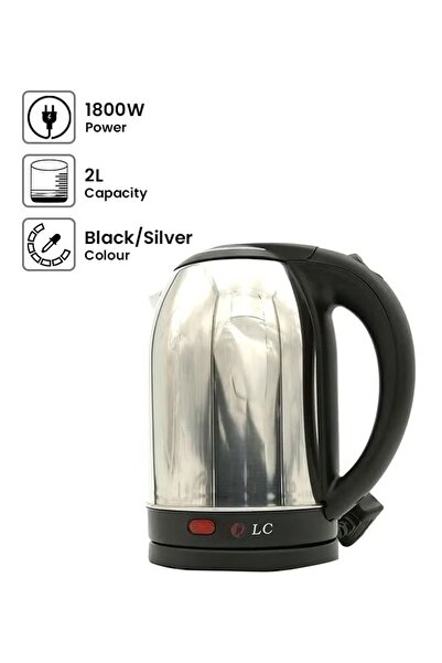 DLC غلاية كهربائية سعة 2 لتر وقوة 1800 واط، لون أسود/فضي