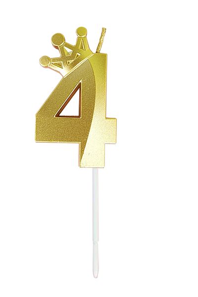 L&Wen Number Birthday Candles, Number 4 Cake Candles for Birthday, Wedding (1Pc, Gold)