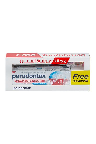 Pepsodent معجون أسنان بارودونتاكس أكتيف لإصلاح اللثة بنكهة النعناع المنعش 75 مل + فرشاة أسنان