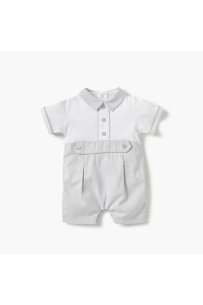 giggles Textured Romper with Short Sleeves and Collar