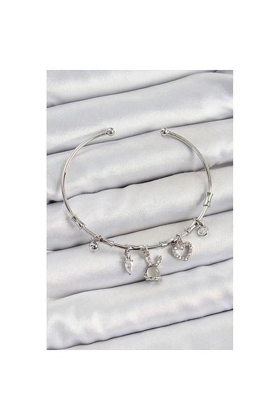 Skygo Brass Zircon Stone Rabbit and Heart Model Silver Color Charm Bracelet - Tj-Bb7348