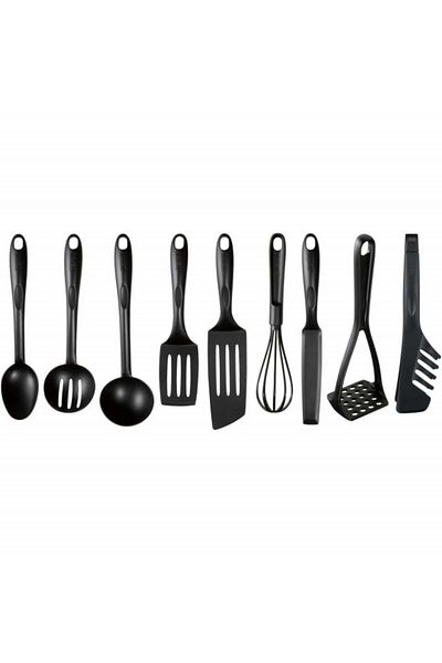 TEFAL Bienvenue 9 Piece Kitchen Utensil Set, Plastic, Black