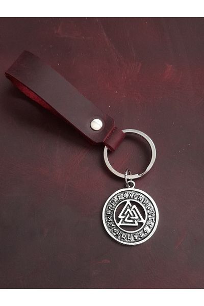 BSN Store Valknut Figure Genuine Leather Keychain Gift Keychain