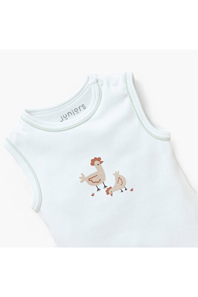 Juniors Farmyard Hen Print Sleeveless Bodysuit with Snap Button Closure