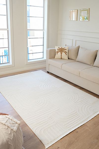 KONFOR Vola 2906 Soft-Textured Modern Living Room, Kitchen, Corridor Rug – Cream, Non-Dust Machine-Made Rug