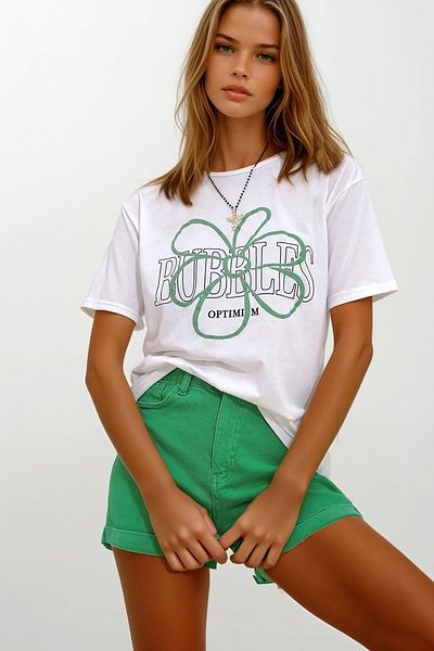 VAGGON Women's White Crew Neck Flock Printed T-Shirt Prmx12080