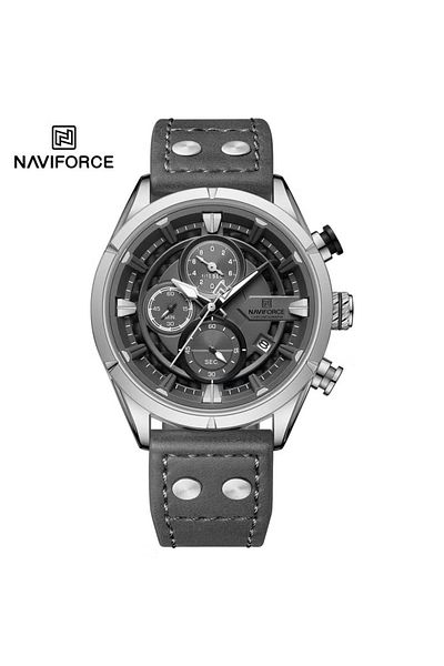 Naviforce Men's Rugged Chronograph Watch – 44mm, Leather Strap, Multi-Function, Water Resistant