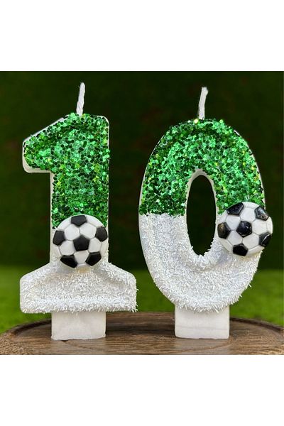 L&Wen 7 cm White Green Number 1 Football Cake Candles for Birthday, Weddings, Theme Party Celebration