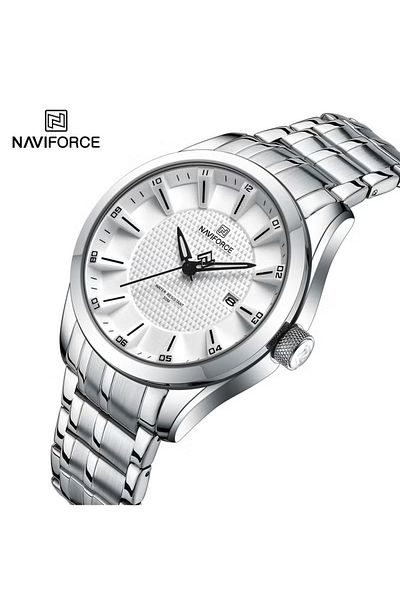 Naviforce Luxury Stainless Steel Watch for Men with Quartz Movement Date Display and Water Resistance