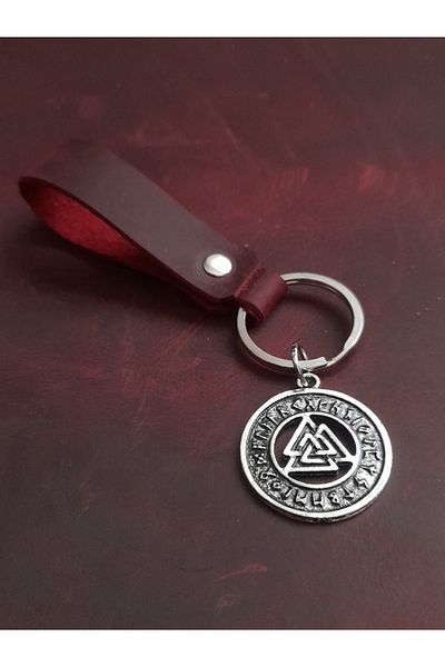 BSN Store Valknut Figure Genuine Leather Keychain Gift Keychain