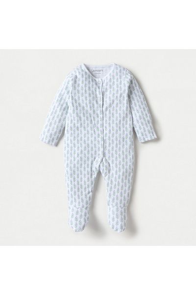 Juniors Leaf Print Closed Feet Sleepsuit with Long Sleeves and Button Closure