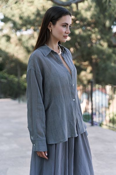 BOHEMAİ Calynn Backless Striped Smoked Linen Shirt