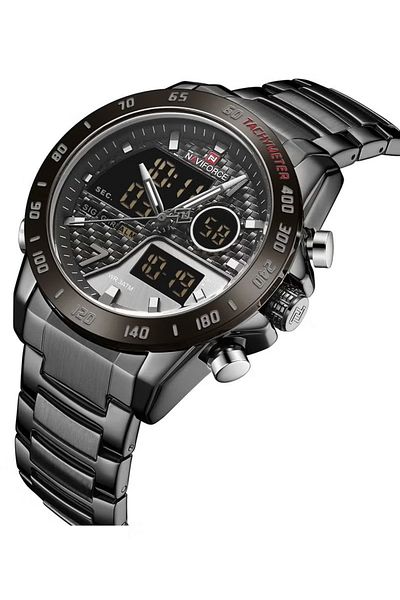 Naviforce Men's Multifunction Analog-Digital Sports Watch – 45mm , Stainless Steel Strap, Waterproof