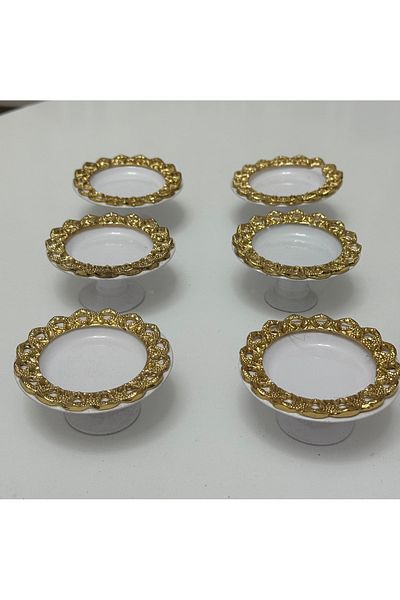 Elzemm store White Color 6 Pieces Gold Frame Makaronluk Coffee so Lokumluk