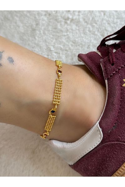 Finery by Nerrs Steel Colored Stone Detailed Floor Anklet