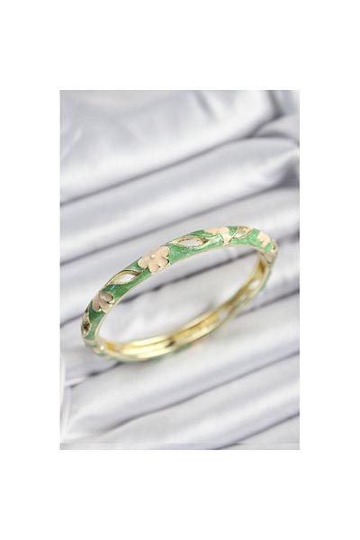 Skygo Mineli Brass Green and Cream Flower Motif Gold Color Women's Handcuffs - Tj-Bb7371