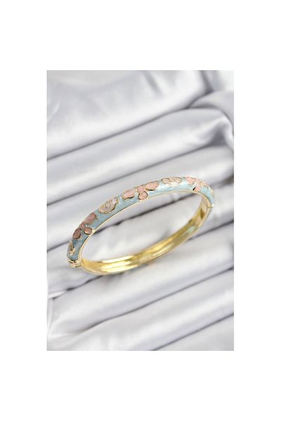 Skygo Mineli Brass Blue and Pink Flower Motif Gold Color Women's Handcuffs - Tj-Bb7392