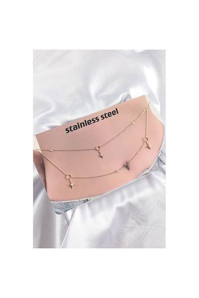 Skygo 316L Steel Zircon Stone Pole Star Model Gold Color Belly Chain - Tj-Bkgz10344