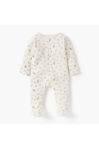 Juniors Floral Print Closed Feet Sleepsuit and Cap Set