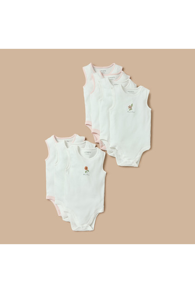 Juniors بدلة جسم مطبوعة بدون أكمام مع زر للإغلاق - مجموعة من 7 قطع