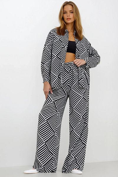 VAGGON Women's Black Patterned Shirt and Pants Bottom Top Woven Suit Prmx11748