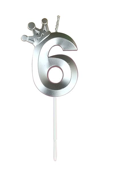 L&Wen Number Birthday Candles, Number 6 Cake Candles for Birthday, Wedding (1Pc, Silver)