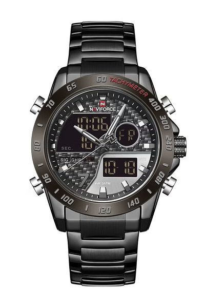 Naviforce Men's Multifunction Analog-Digital Sports Watch – 45mm , Stainless Steel Strap, Waterproof