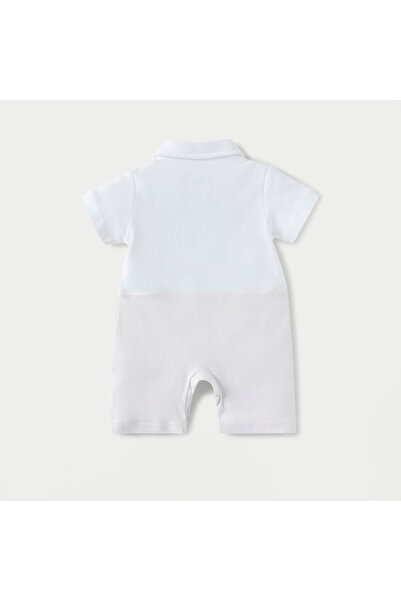 giggles Textured Romper with Bow Applique and Button Closure