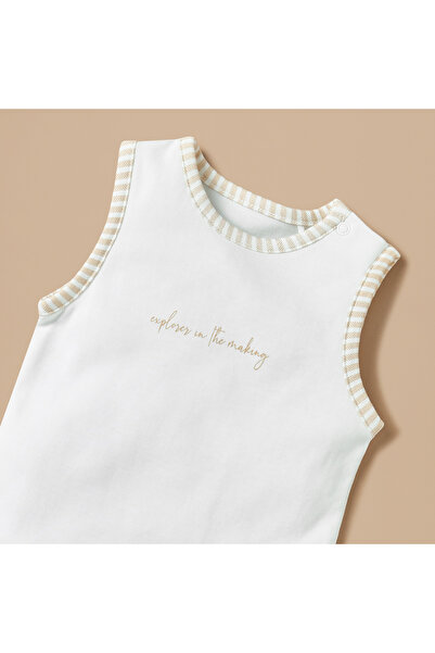 Juniors Typographic Print Sleeveless Bodysuit with Snap Button Closure