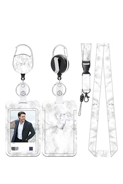 Generic OUYoo ID Badge Holder with Lanyard and Retractable Badge Reel Belt Clip, Grey Black Keychain Lanyard