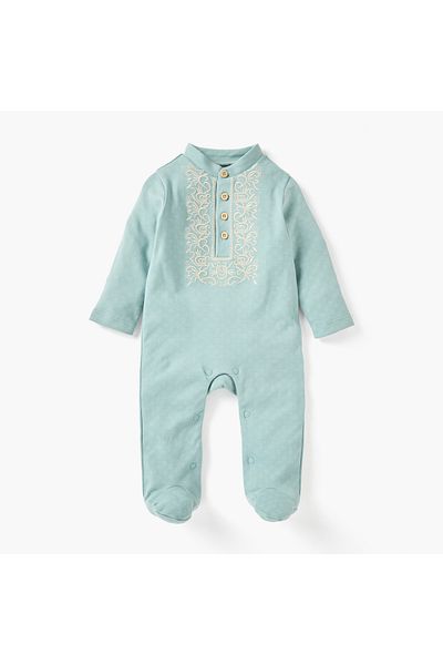 giggles Embroidered Closed Feet Sleepsuit with Long Sleeves