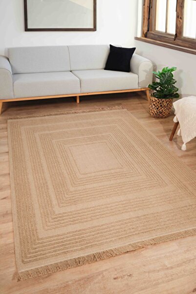 KONFOR Natura 6662 100% Jute Rug – Beige Color, Soft Texture, Stylish Design, Modern Woven Rug, 16
