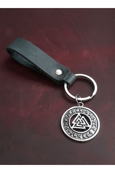 BSN Store Valknut Figure Genuine Leather Keychain Gift Keychain