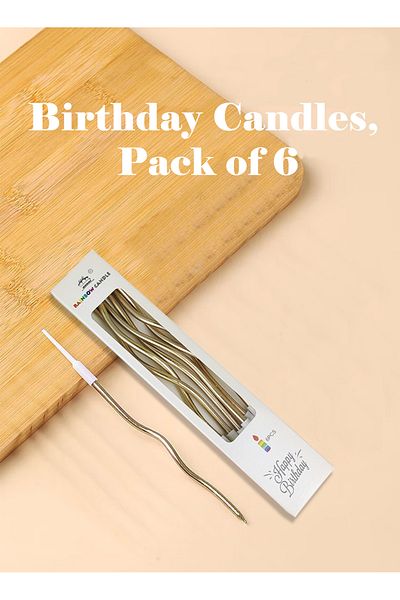 L&Wen Twisted Birthday Candles, Slim Cake Candles for Birthday, Party Supplies (6 Pcs, Champagne Gold)