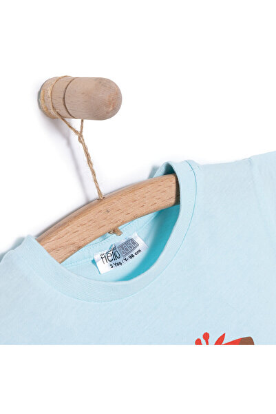 ebebek Hello Baby Hellobaby Baby Boy Basic T-Shirt Giraffe Pattern Crew Neck Short Sleeve Light Blue