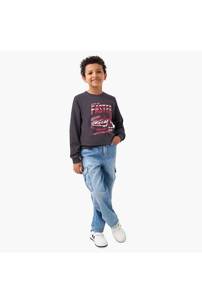 Juniors Printed Pullover with Crew Neck and Long Sleeves