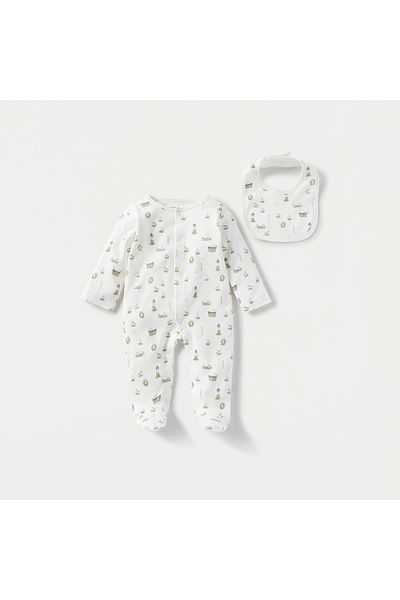 Juniors All-Over Boat Print Closed Feet Sleepsuit with Bib