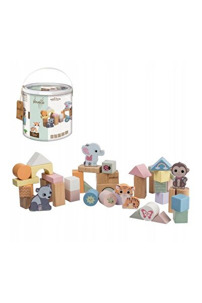 Jousco Set cuburi din lemn, Joueco, The Wildies Family, multicolor, 50 piese