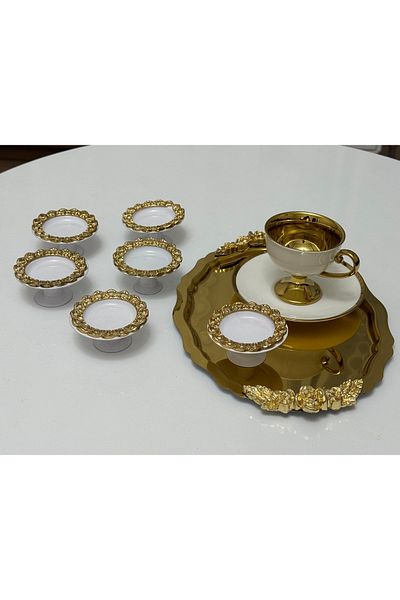 Elzemm store White Color 6 Pieces Gold Frame Makaronluk Coffee so Lokumluk