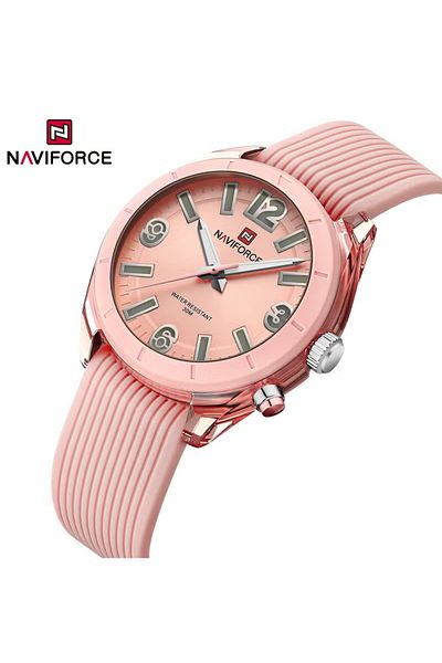 Naviforce Elegant and Stylish Pink Analog Wrist Watch with Water Resistance and Durable Silicone Strap