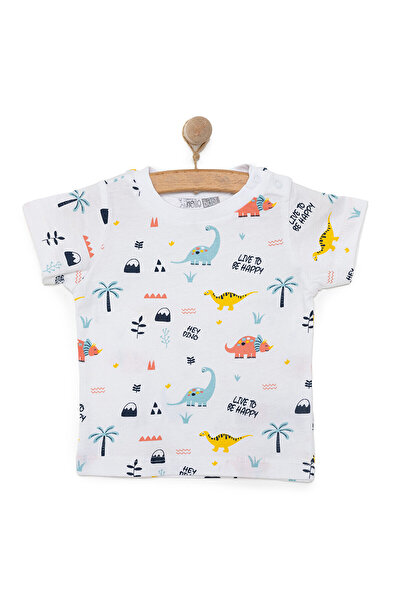 ebebek Hello Baby HelloBaby Baby Boy Basic T-shirt με σχέδιο δεινοσαύρων με κοντό μανίκι λευκό