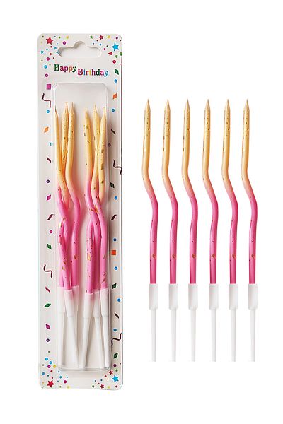 L&Wen Twisted Birthday Candles, Cake Candles for Birthday, Party Supplies (6 Pcs, Gradient Yellow Pink)
