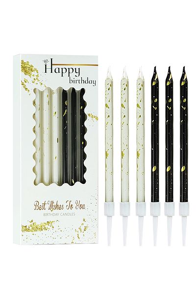 L&Wen Birthday Candles, Metallic Long Thin Birthday Cake Candles for Birthday, Wedding (Black/White/Gold)