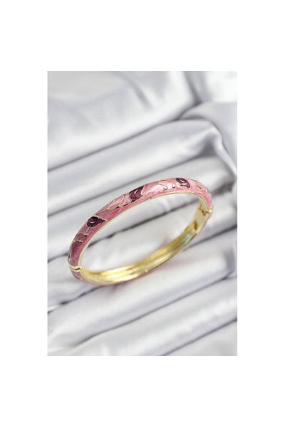 Skygo Mineli Brass Pink and Fuchsia Leaf Motif Gold Color Women's Handcuffs - Tj-Bb7414