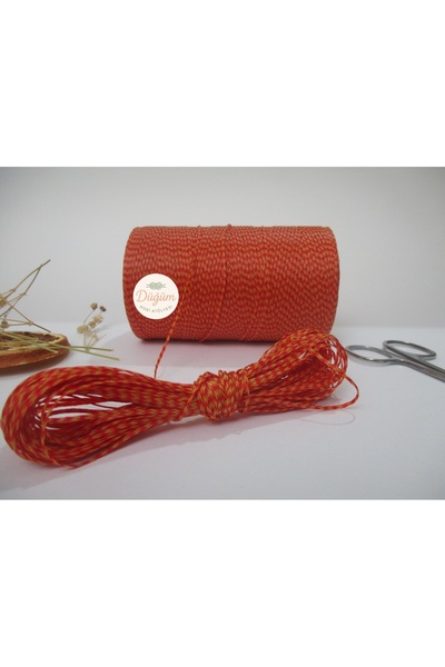 Düğüm Hobi Atölyesi Sarı Kırmızı 1 mm 1 Metre Mumlu İp(Bileklik Kolye Halhal ...