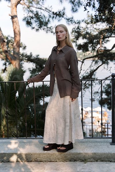 BOHEMAİ Calynn Backless Striped Brown Linen Shirt
