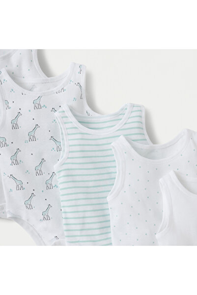 Juniors Printed Sleeveless Bodysuit with Snap Buton Closure - Set of 7