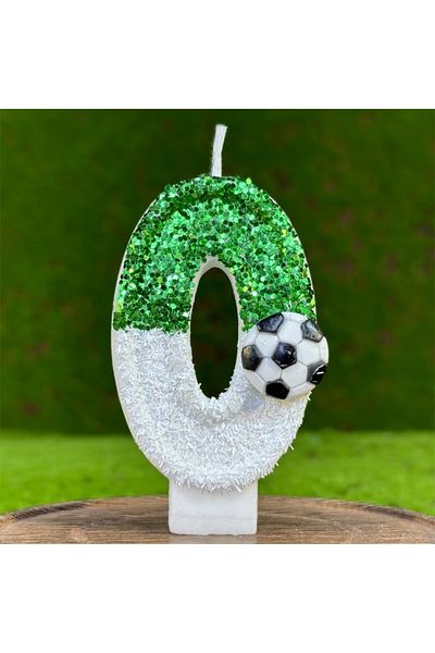 L&Wen 7 cm White Green Number 0 Football Cake Candles for Birthday, Weddings, Theme Party Celebration
