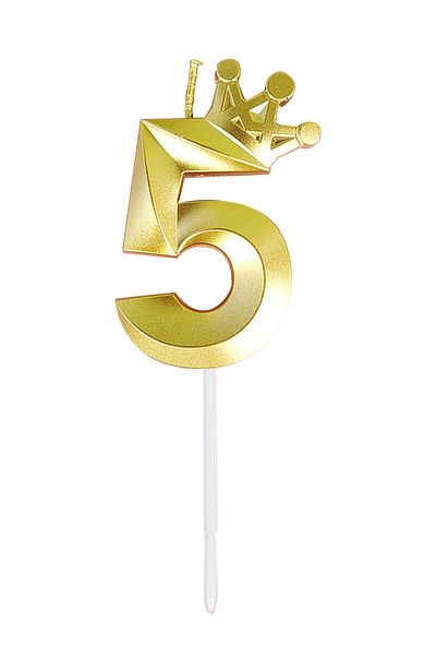 L&Wen Number Birthday Candles, Number 5 Cake Candles for Birthday, Wedding (1Pc, Gold)