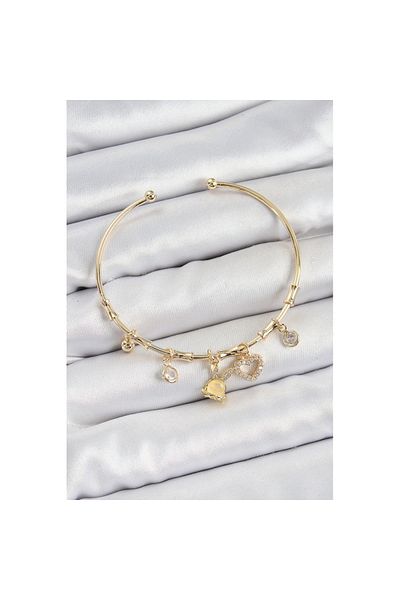 Skygo Brass Zircon Stone Rabbit and Heart Model Gold Color Charm Bracelet - Tj-Bb7357